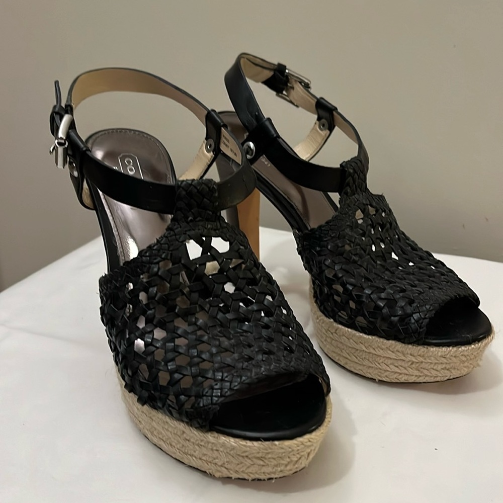 COACH ZANY FLAX WOVEN PLATFORM STACKED HEEL SANDAL
